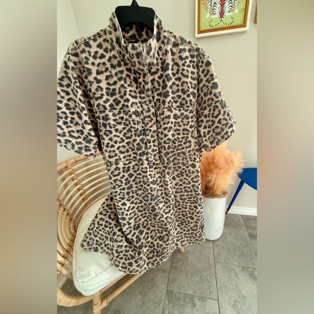 Anthropologie The Jeannie Short-Sleeve A-Line Mini Leopard Dress by Maeve: Sz XL